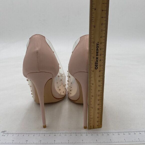 FSJ Light Pink Studded Pointed Toe Transparent Pumps High Heels Shoes - Picture 5 of 8